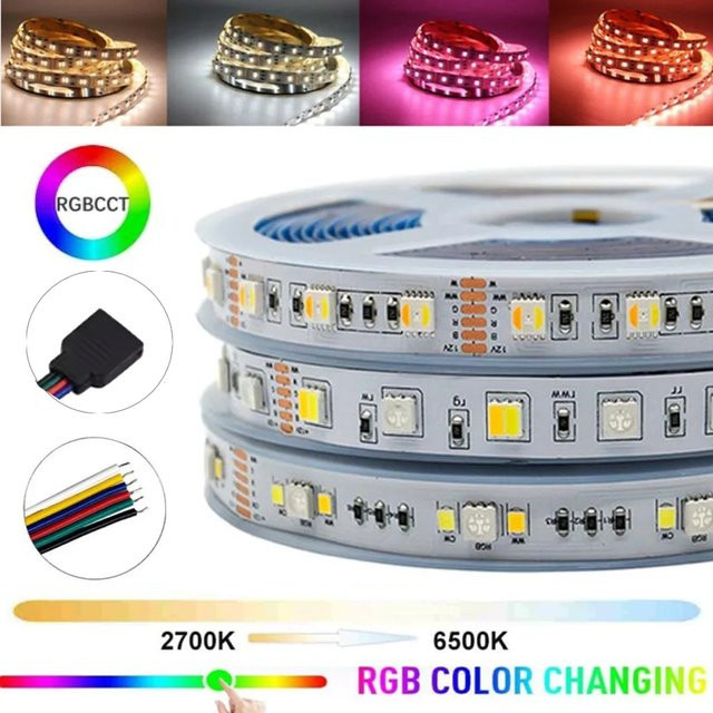 YSRSAI RGBCCT LED-Lichtleiste DC12V mit SMD5050 und 2835 Chips, flexible RGBW+CW Beleuchtung in Multicolour, Breite: 12 mm - Bild 1