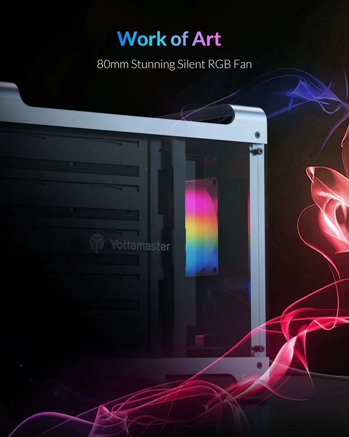 Yottamaster DF4 4-Bay RAID Externes Festplattengehäuse für 2,5-Zoll und 3,5-Zoll SATA SSDs mit 80-mm-RGB-Silent-Lüfter und bis zu 64 TB Kapazität - Bild 3