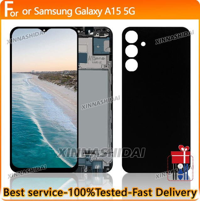 Samsung A15 5G SM-A156B TFT LCD Display Bildschirm Ersatz mit Rahmen und Batterie Rückseite in Schwarz - Bild 1