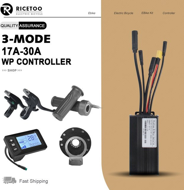 RICETOO E-Bike Bürstenloser Sinuswellen-Controller 17A26A30A mit UART2-Protokoll für G51 LCD-Display, Schwarz - Bild 1
