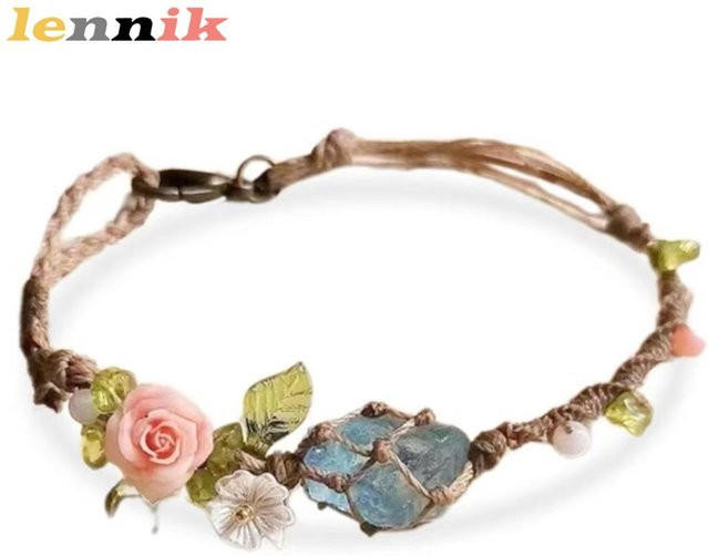 LENNIK Paar-Armband, Rosen-Aquamarin-Rohstein, Makramé-Netzschnur, Unisex - Bild 1