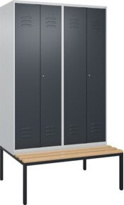 C+P Spind Classic PLUS Schwarz-Weiß-Spind mit integrierter Sitzbank, 4 Abteile, Anthrazit, Sitzfläche aus Buche-Hartholz, B/T/H: 212,0 x 120,0 x 81,5 cm - Bild 1