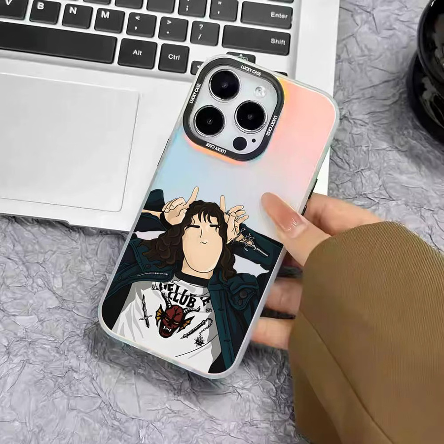 E-Eddie Munson Handyhülle mit Laser-Effekt in Silber für iPhone 11 bis iPhone 17 Pro Max Plus und Air Modelle - Bild 3