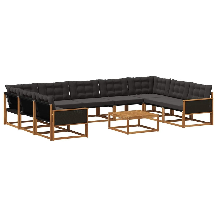 vidaXL Outdoor-Sofagarnitur aus massivem Akazienholz mit 10 Textilene-Kissen in Natur und Schwarz - Bild 2