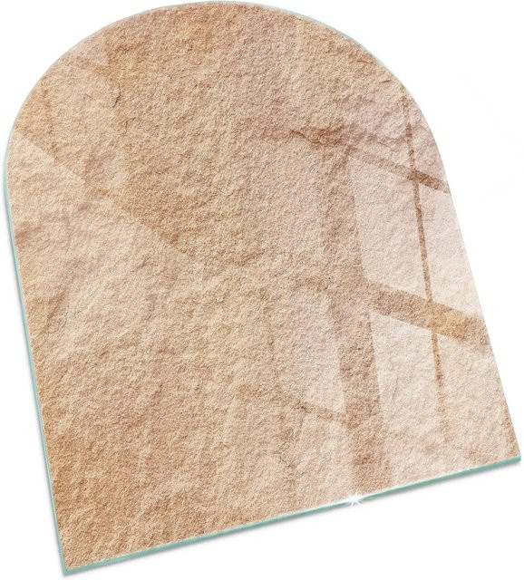 Tulup Glasplatte für Kamin in Beige mit Natursteinstruktur, Halbkreis, B: 80 cm, T: 70 cm - Bild 1
