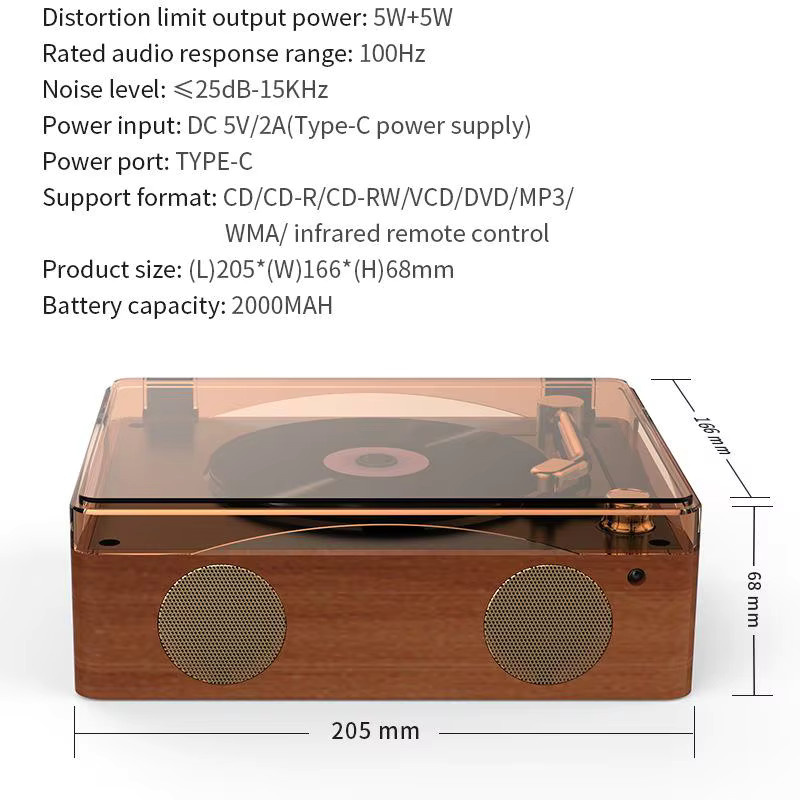 Retro All-In-One CD Phonograph Hi-Fi Stereo Lautsprecher mit Bluetooth 5.0 und USB MP3 Player in Braun - Bild 5