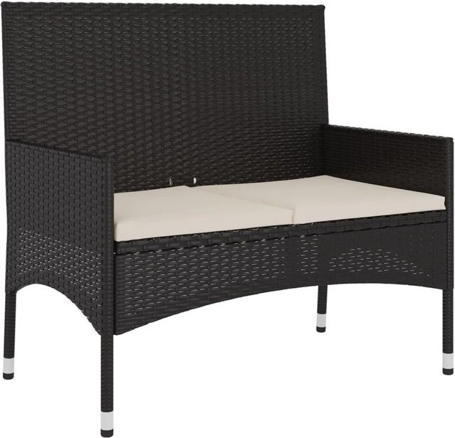 vidaXL Gartenbank 2-Sitzer aus Poly Rattan und Metall mit Kissen in Schwarz und Beige - Bild 1