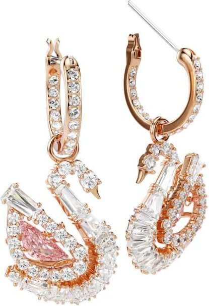 Swarovski Ohrringe, Schwan Umriss, Kristall, Zirkonia, Roségold, Unisex - Bild 1