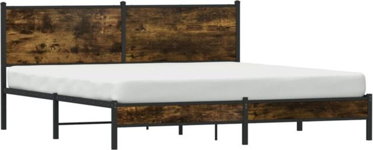 Metallbett Vidaxl in Räuchereiche Optik Braun im Industrial Design, B/T: 180 x 200 cm - Bild 1