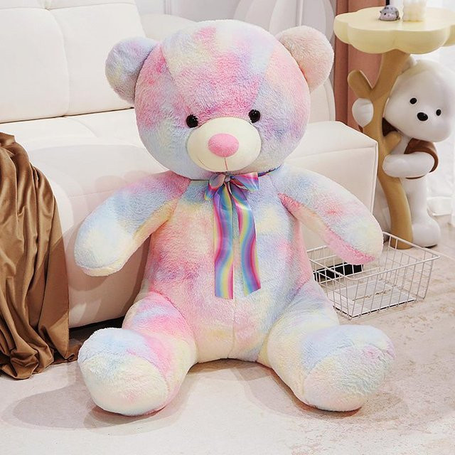 Bunter Teddybär Puppe Plüschtier, rosa, bunt, 50cm - Bild 1