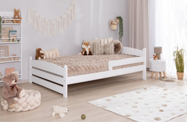 TiCAA Einzelbett Mello Kinderbett und Jugendbett aus Massivholz in Weiß im skandinavischen Design - Bild 1