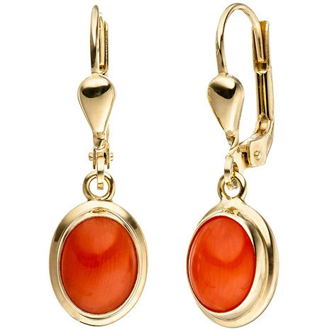 Colfem Ohrhänger 333 Gelbgold, Koralle, orange - Bild 1
