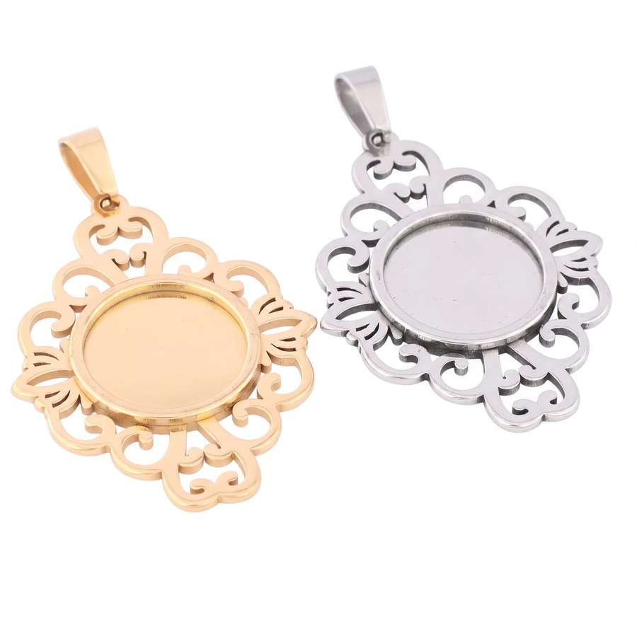 5 Stück Edelstahl Filigran-Blumen-Cabochon-Trägerrohlinge, 15mm, Unisex - Bild 1