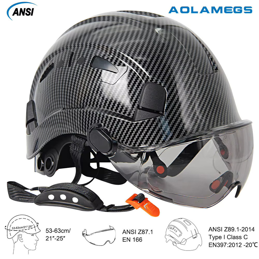 Aolamegs Schutzhelm mit Visier und integrierter Schutzbrille in Schwarz, belüfteter ABS-Hartschalenhelm mit Kohlefaser-Muster und 6-Punkt-Aufhängung - Bild 4