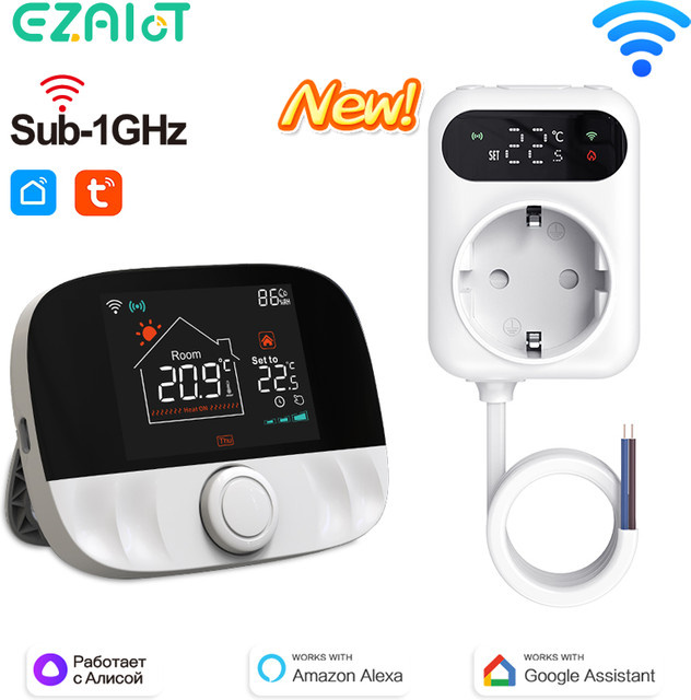 Tuya WiFi Smart Thermostat für Wasser- und Gaskessel mit RF433 Funk-Empfänger und App-Steuerung in Weiß - Bild 1