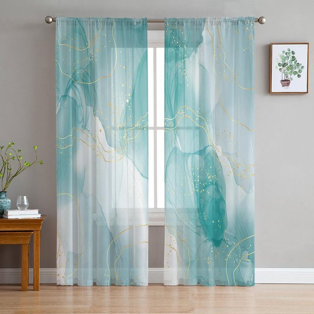 Transparente Voile-Fenstergardine Your Warm Home in Marmor-Aqua-Grün Gradient mit Grafikdesign, B/H: 135 x 114 cm, Grau - Bild 1