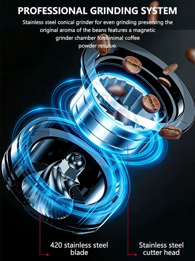 Elektrische Kaffeemühle von CF Wisdom, tragbare USB-aufladbare Gratmühle in Schwarz - Bild 2