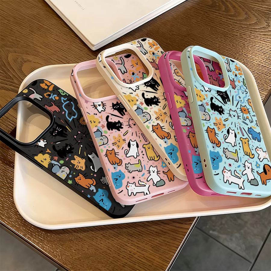 AKABEILA Graffiti Handyhülle aus Leder und Silikon für iPhone, Stoßfeste Schutzhülle in Schwarz und Multicolour - Bild 4
