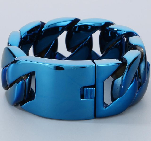 TrustyLan Jewelry Herrenarmband, Panzerkette, Edelstahl, Blau, 21,5 cm - Bild 1