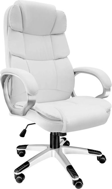 Tectake Bürostuhl Jonas in Weiß, 360 Grad drehbar und stufenlos höhenverstellbar mit Kopfstütze und Armlehnen, B/T/H: 71 x 70 x 123 cm - Bild 1