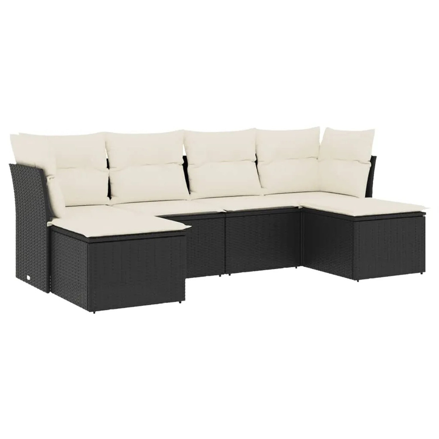 vidaXL 6-teilige Garten-Sofagarnitur in L-Form aus Poly-Rattan und pulverbeschichtetem Stahl in Schwarz mit Sitzkissen und Stauraum - Bild 2