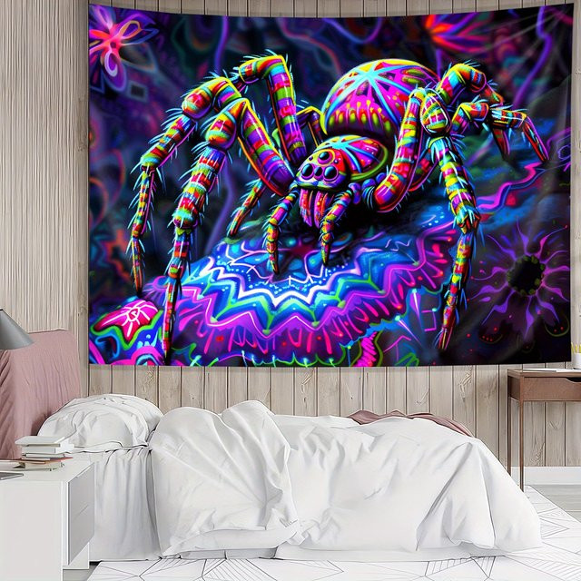 VIKAMA Halloween Spinnen Wandteppich in Multicolour für Wohnzimmer und Schlafzimmer, dekorative Wanddekoration mit Tiermotiv, Breite: 60 cm, Höhe: 60 cm - Bild 1