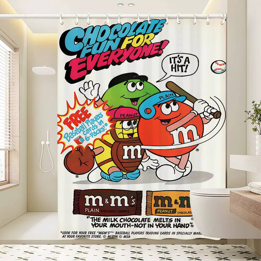 M&M'S Chocolate bedruckter Duschvorhang für dein Badezimmer, wasserdicht und schimmelresistent, Mehrfarbig, B: 150 cm, H: 180 cm - Bild 2