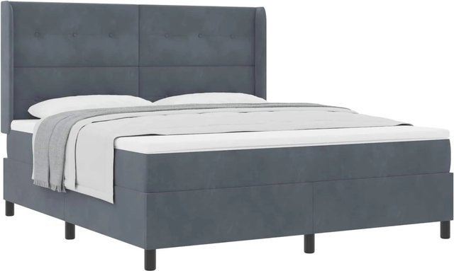 vidaXL Boxspringbett mit Matratze aus Samt in Dunkelgrau, B/T/H: 180 x 200 x 183 cm - Bild 1