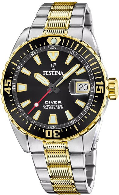 Festina Herrenuhr, Quarz, Edelstahl, Schwarz, 42 mm, 20 ATM - Bild 1