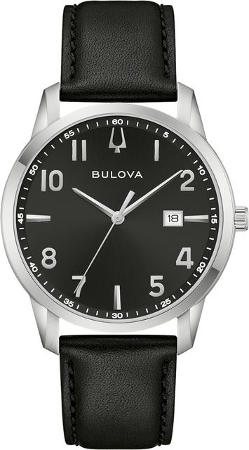 Bulova Herrenuhr, Quarz, Edelstahl, 40 mm, Leder, Schwarz, 3 ATM - Bild 1