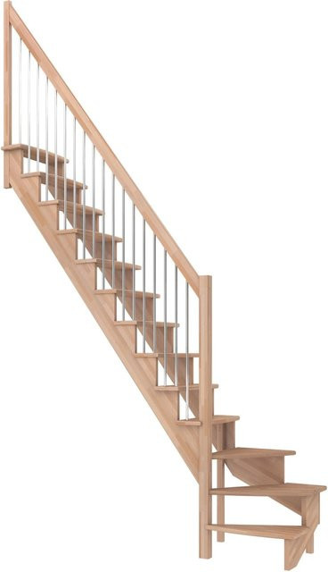 Dolle Raumspartreppe Lyon 1/4-gewendelt in Buche mit Metallgeländer, Farbe Braun, FSC® zertifiziert - Bild 1
