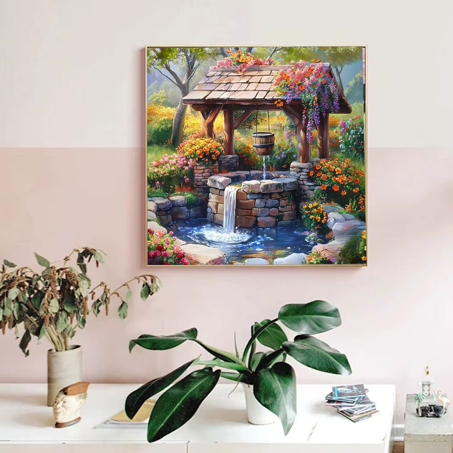 Huacan DIY Diamant-Malerei-Set Gartenbrunnen Blumen-Landschaft in Multicolour, B/H: 20 x 20 cm - Bild 3