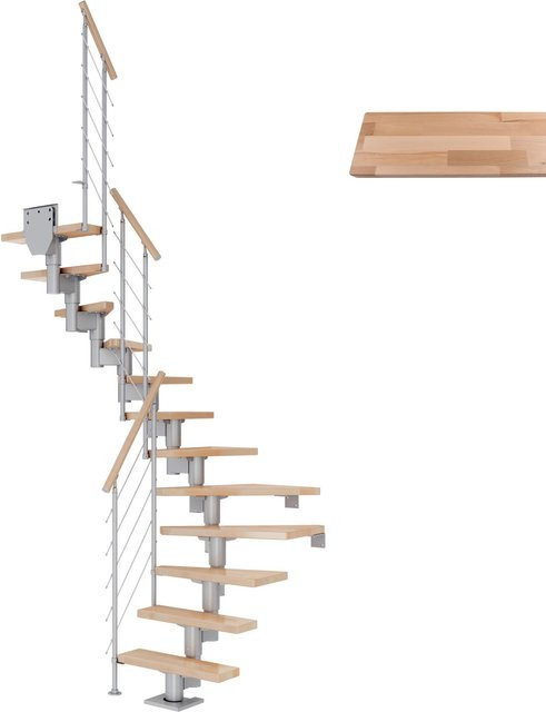 Dolle Mittelholmtreppe Dublin aus Buche in Perlgrau mit 12 Stufen für eine Raumhöhe bis 292 cm und einer Breite von 75 cm - Bild 1