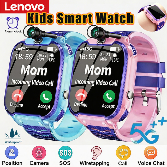 Lenovo 5G Kinder Smartwatch mit GPS-Ortung, SIM-Karte, Anruffunktion, SOS und Kamera, wasserdicht, Farbe: Grün - Bild 1