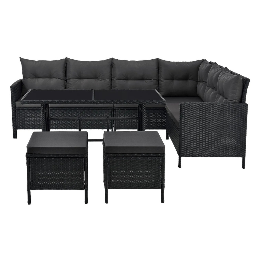 Juskys Gartenlounge Manacor Polyrattan Set in Schwarz mit dunkelgrauen Bezügen für 8 Personen - Bild 6