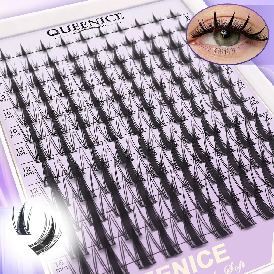 QUEENICE Manga Wimpern Wispy Clusters, 144 Stück, Black, Unisex - Bild 3