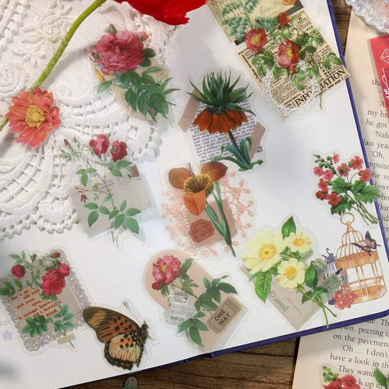 40 Stück bunte Blumen- und Pflanzenaufkleber aus Papier für DIY Scrapbooking und handgefertigte Alben, Mehrfarbig - Bild 1
