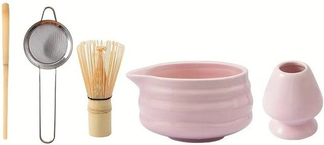 FEB.WIND 5-teiliges Matcha-Teezeremonie-Set aus Keramik und Bambus in Pink - Bild 1
