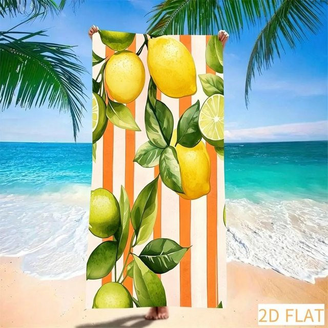 JMG Household Supplies Zitronenstreifen Strandtuch mit Zitrus-Blumen-Print, gelbes Mikrofaser-Tuch, sandfrei, B: 50 cm, T: 100 cm - Bild 1