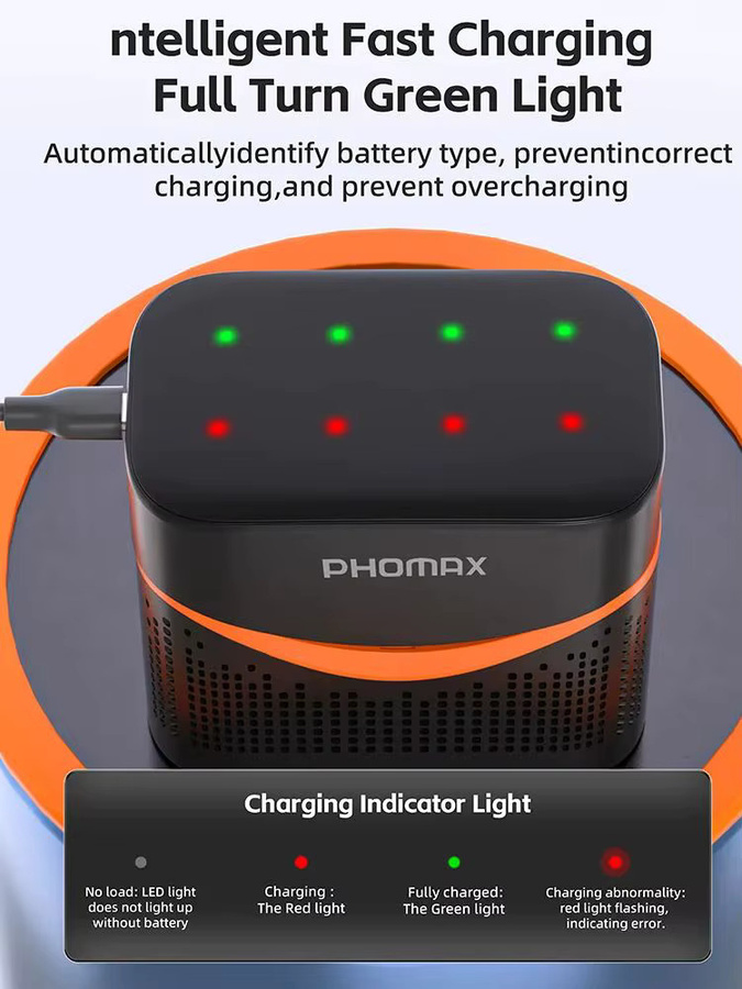 PHOMAX 8-Slot Smart Schnell-Ladegerät mit 1,5V AA und AAA Lithium-Akku Wiederaufladbare Batterien (4200mWh/1100mWh) für Fernbedienungen und Spielzeug - Bild 4