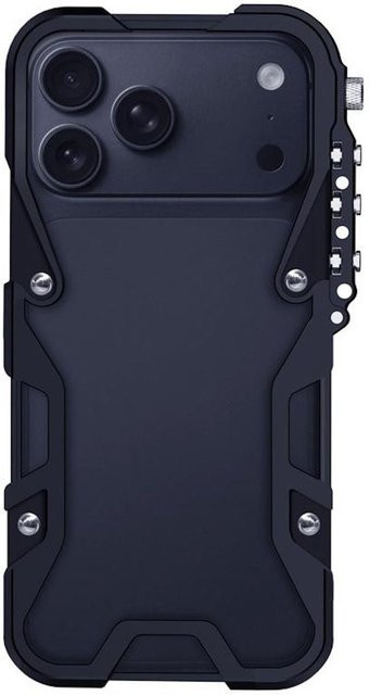Metall Hülle für Apple iPhone 17 Pro mit Hollow Frame Design und Karabiner in Schwarz - Bild 1