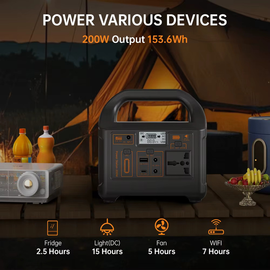 Gaiaray Tragbares Kraftwerk 200 W mit 153,6 Wh LiFePO4-Batterie, Solargenerator und Ladestation in Schwarz - Bild 2
