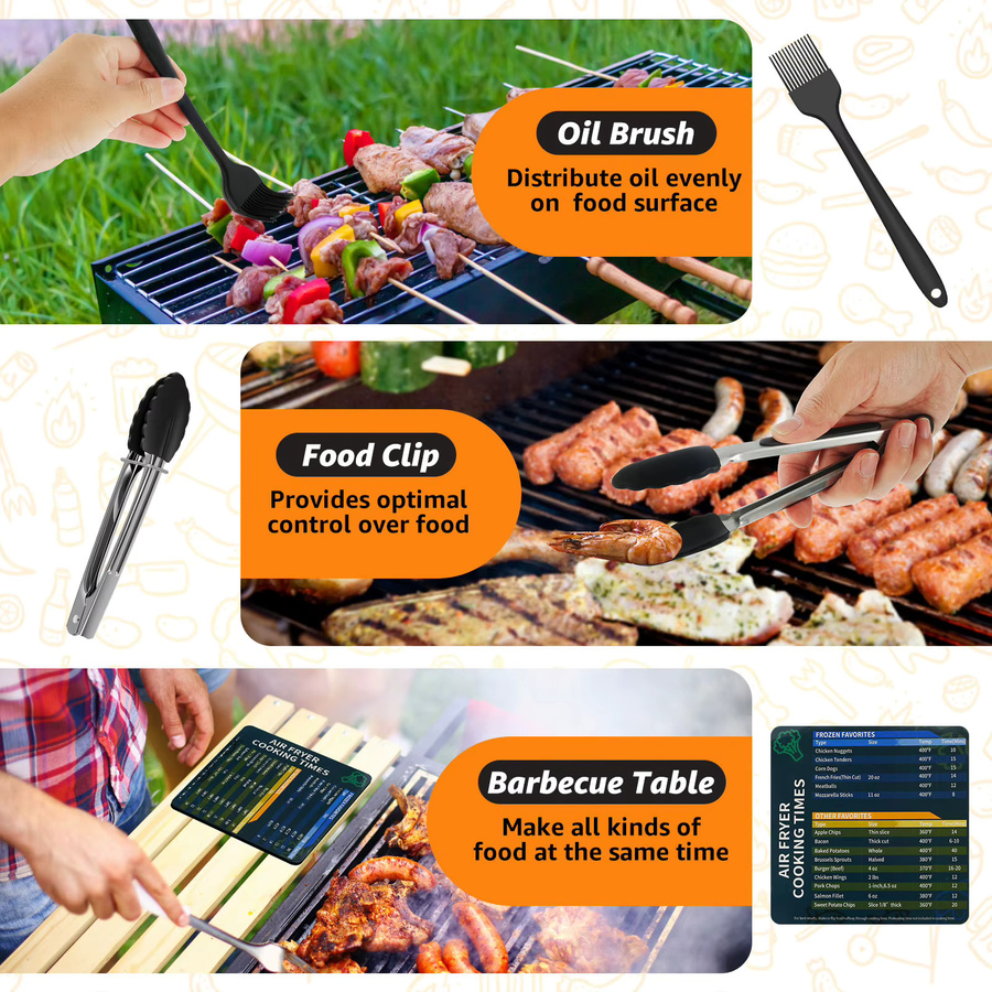 Willstar Zubehör-Set für Luftfritteusen mit Silikonmatte, Edelstahl-Rack, Grill-Clip und Silikonbürste in Grau und Schwarz - Bild 4