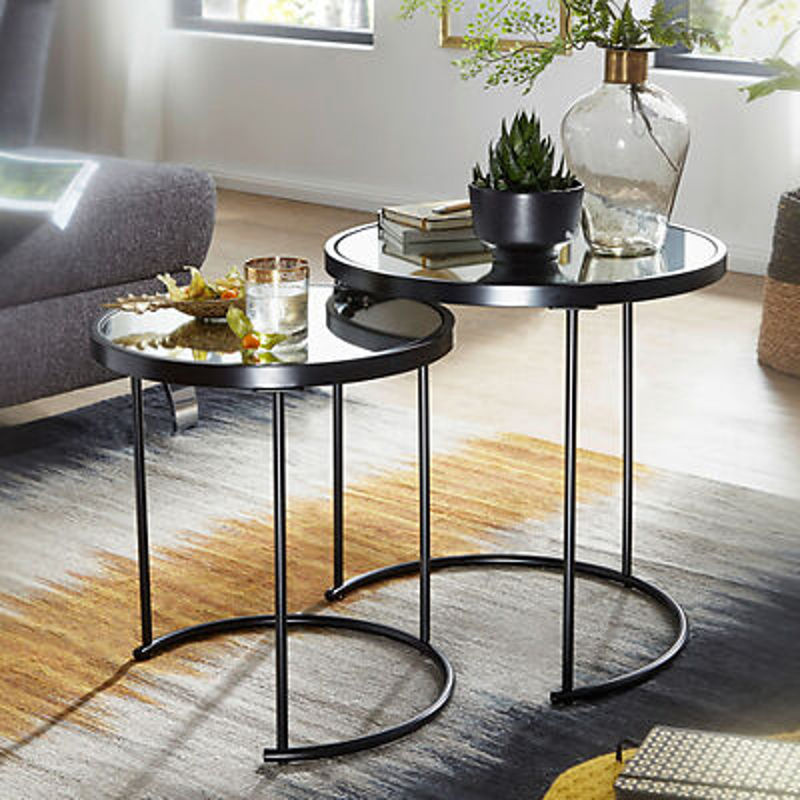 Wohnling Beistelltisch 2er-Set modern mit Glasplatte und Metallgestell in Schwarz - Bild 3