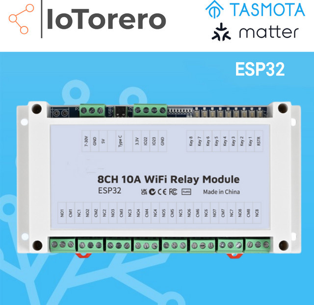 IoTorero 8CH Iching Self Lock-Relaismodul mit Tasmota, Matter und MQTT für Home Assistant - Bild 1