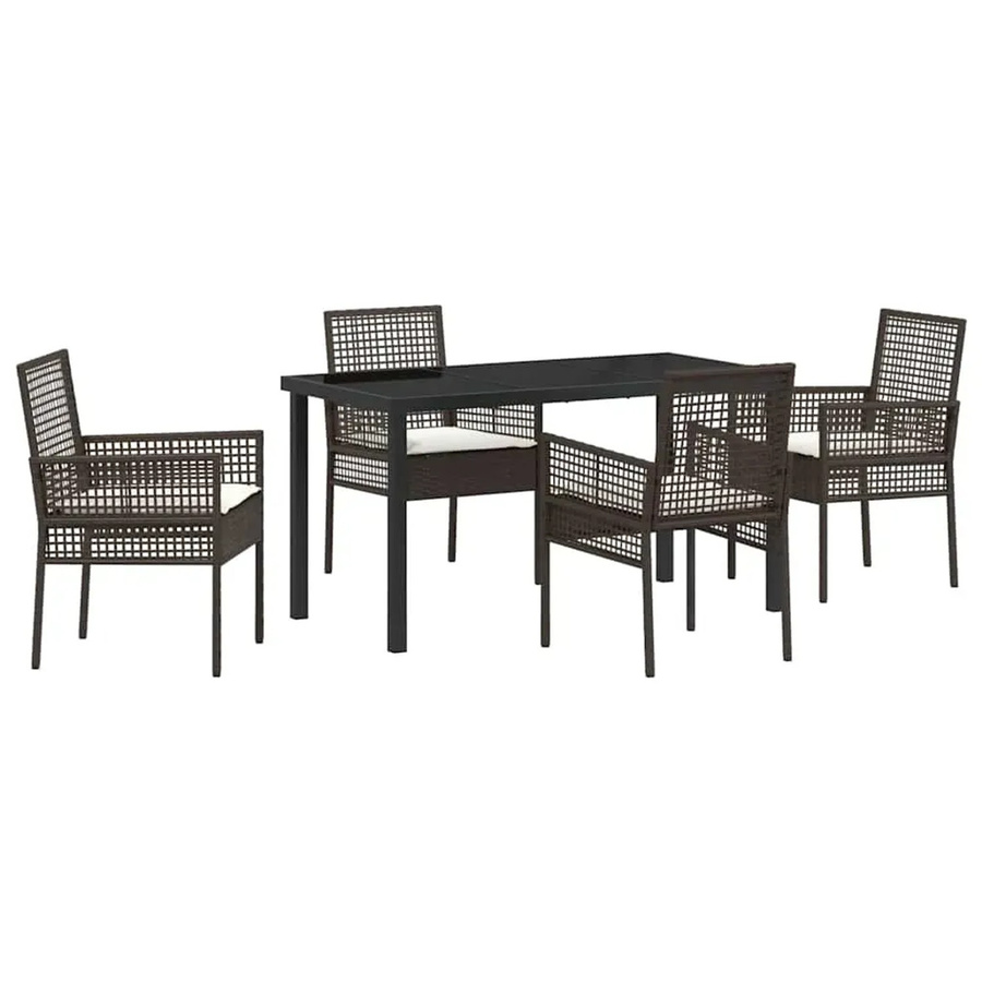 vidaXL 5-teiliges Garten Essset aus Poly Rattan und Stahl in Braun mit Kissen - Bild 2