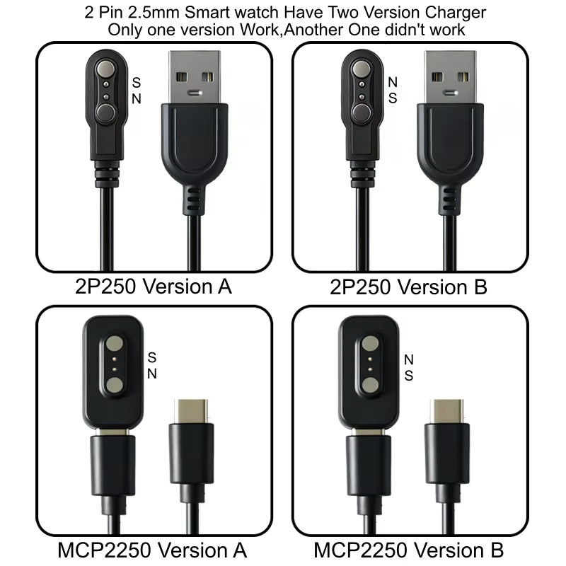 NETCOSY Magnetisches Smartwatch-Ladegerät 2P250/MCP2250 für 2-polige 2,5-mm-Smartwatches in Schwarz - Bild 2