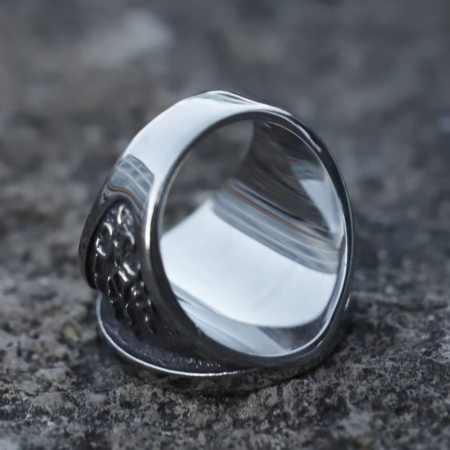 Ring Herren, 316L Edelstahl, Vintage Wikinger Wolfskopf, Silber - Bild 3