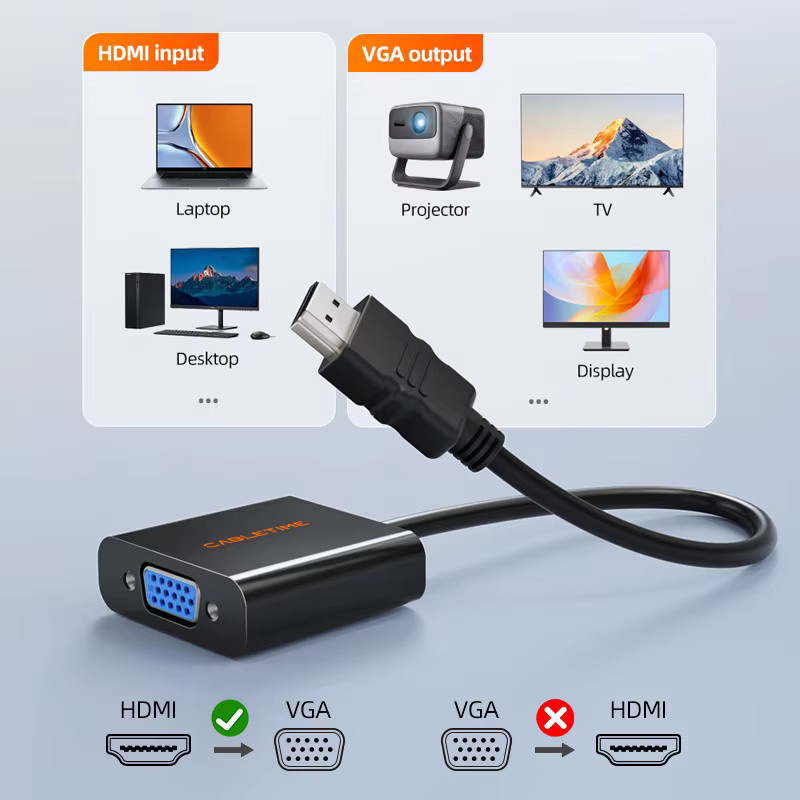 CABLETIME HDMI auf VGA Videokonverter Adapter in Schwarz für Full HD 1080p zur Verbindung von Laptop, PC oder Tablet mit TV oder Monitor - Bild 3