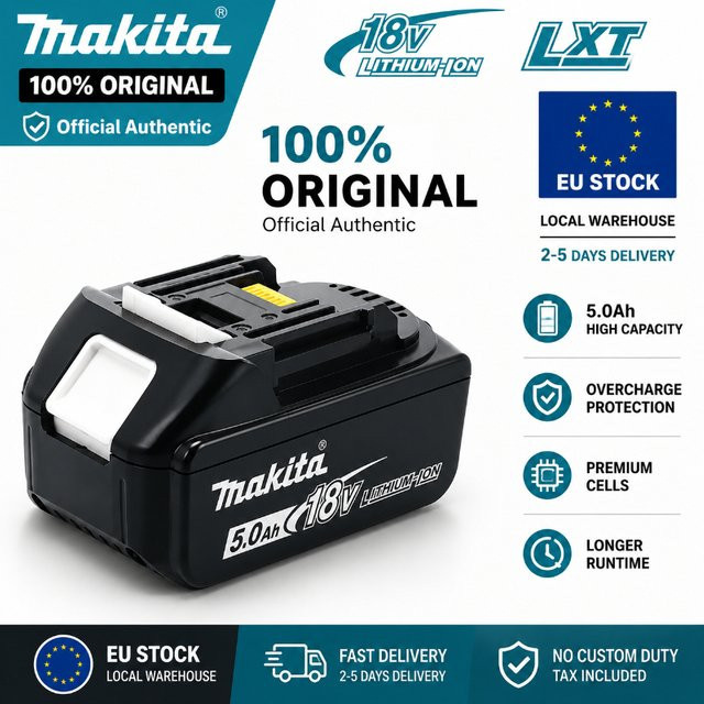 Makita 18V 5.0Ah Lithium-Ionen Akku BL1850B in Schwarz für Akku-Bohrschrauber, Winkelschleifer und Kreissägen - Bild 1